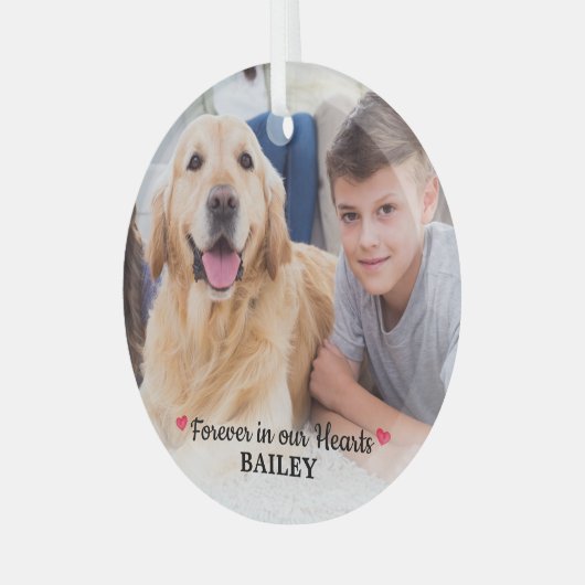 ペットメモリアル永遠に私たちのハートモダン写真 ガラスオーナメント (正面左)