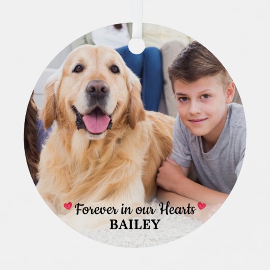 ペットメモリアル永遠に私たちのハートモダン写真 メタルオーナメント (正面)