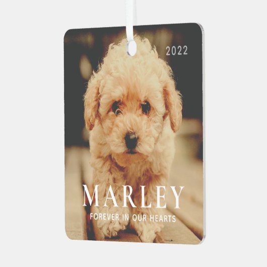 ペットメモリアル永遠ハートシンプルエレガント写真 メタルオーナメント (正面左)
