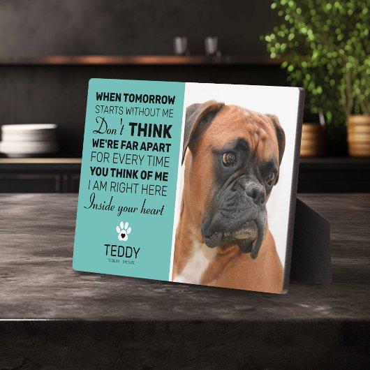 ペットメモリアル | ティール色の思い出ペットプレート フォトプラーク