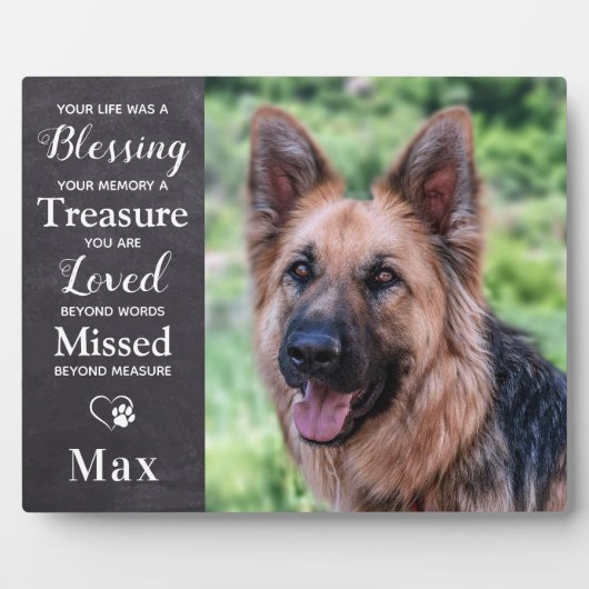ペットメモリアル – ペットロス悔やみや弔慰引用文犬の写真 フォトプラーク (正面)