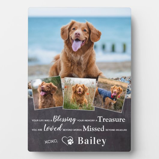 ペットメモリアル 犬の喪失 追悼詩 4枚の写真 フォトプラーク (正面)