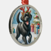 ペットメモリアル 赤いバイソン柄の思い出の犬の写真 メタルオーナメント (右)