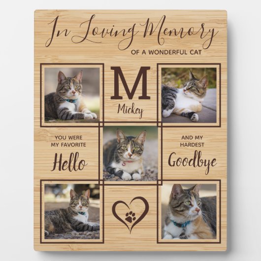 ペットメモリアル 追悼 個別化 5 枚の猫の写真 フォトプラーク (正面)