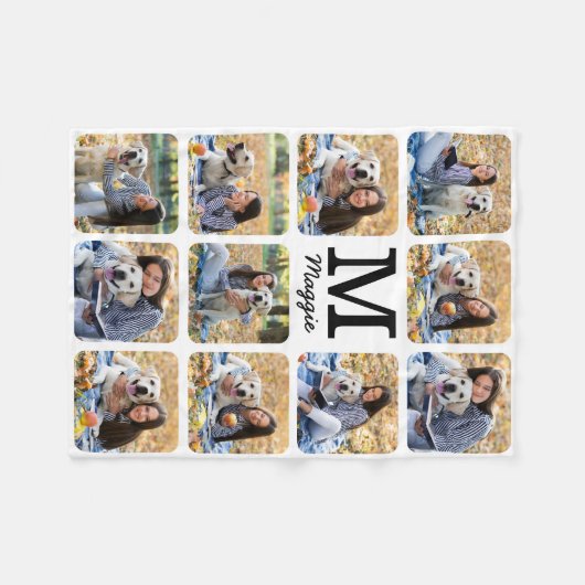 ペットモダンパーソナライズされたフォトコラージュ犬の恋人 フリースブランケット (正面(横))