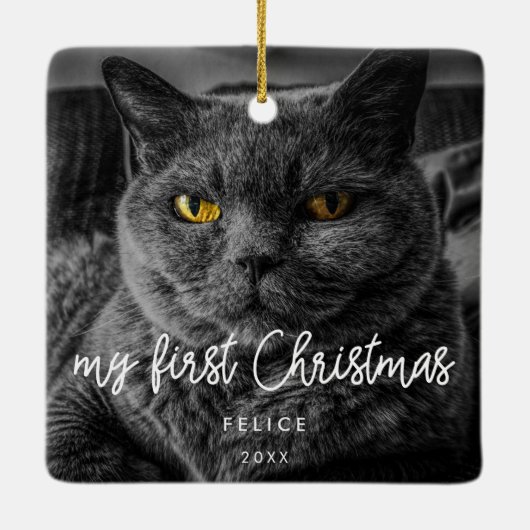 ペットモダンフォト初めてのクリスマスホリデイ セラミックオーナメント (裏面)