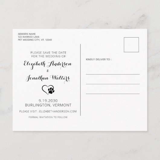 ペットモダンフォト婚約犬の日付Annoを保存 案内ポストカード (裏面)