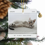ペットモダンマイ初めてのクリスマス2写真 セラミックオーナメント<br><div class="desc">ペット2モダン (2)フォトクリスマスセラミックオーナメント。デザインには、ペットの子犬や子猫の写真が2枚掲載されている。タイトルは「マイ初めてのクリスマス」、名前と年。すべての文字は提供されたカスタマイズテンプレートを使用する簡単である。</div>