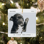 ペットモダンマイ初めてのクリスマス2写真 セラミックオーナメント<br><div class="desc">ペット2モダン (2)フォトクリスマスセラミックオーナメント。デザインにはペット（犬、猫、ウサギなど）の写真が2枚あり、「マイ初めてのクリスマス」のタイトルと名前、年の写真が掲載されている。すべての文字は提供されたカスタマイズテンプレートを使用する簡単である。</div>