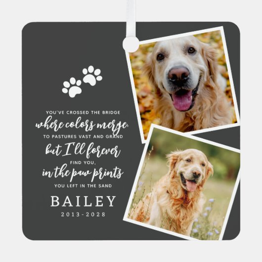 ペットモダンメモリシンプルーのシックな詩の写真 メタルオーナメント (正面)