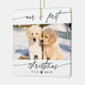 ペットモダン恋人の私たちの初めてのクリスマス写真 セラミックオーナメント (左)