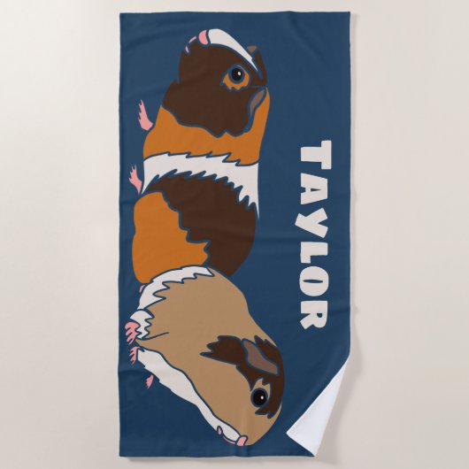 ペットモルモットイラストレーション パーソナライズされた ビーチタオル (正面)