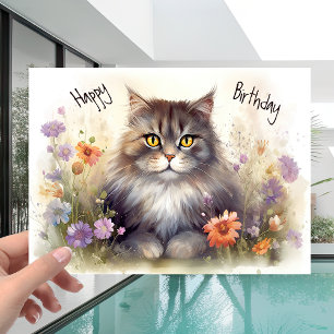 ペットラバーキティキャットカラフルインフラワーズ誕生日 カード