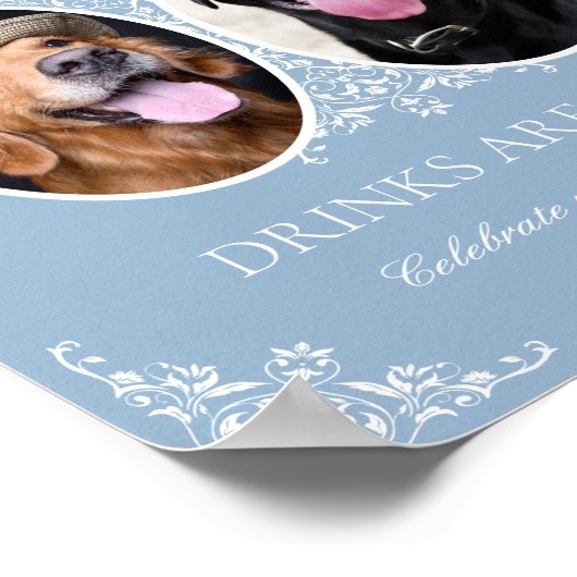 ペットラバーズブルーコースタルシック結婚のオープンバーサイン ポスター (角)