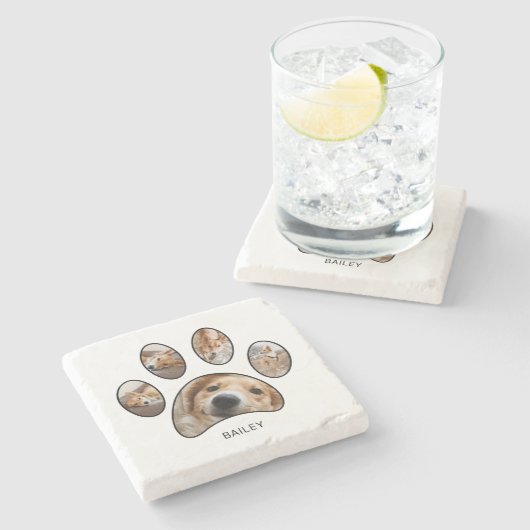ペットラバーズポープリントフォトコラージュパーソナライズされた ストーンコースター (横)