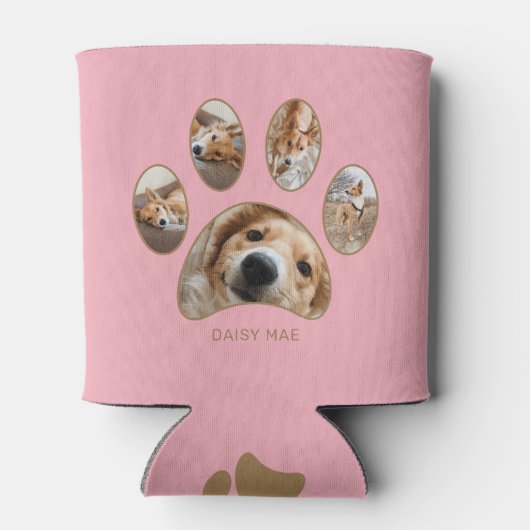 ペットラバーズ金ゴールドポープリント名写真コラージピンク 缶クーラー (裏面)