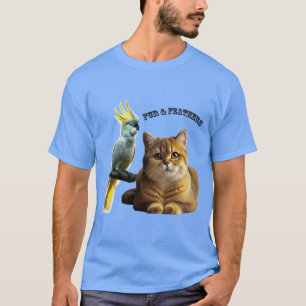 ペットラバーブリティッシュ・ショートヘア猫&コカトー鳥 Tシャツ