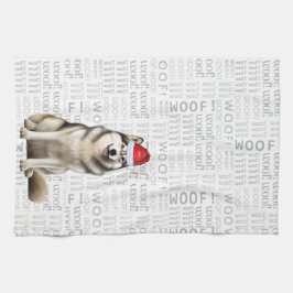 ペットラバーホリデーアラスカンマラムートドッグクリスマス キッチンタオル