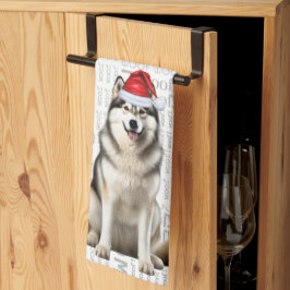 ペットラバーホリデーアラスカンマラムートドッグクリスマス キッチンタオル