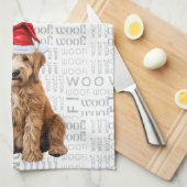 ペットラバーホリデーゴールデンドルサンタドッグクリスマス キッチンタオル (四つ折り)