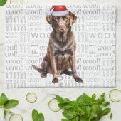 ペットラバーホリデーチョコレートラブラドールドッグクリスマス キッチンタオル (折り畳み)