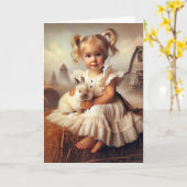 ペットラビット付き農場女子誕生日 カード (黄色い花)