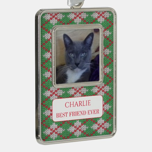 ペットラブフレームオーナメント+文字/クリスマスニット シルバープレートフレームオーナメント (右)