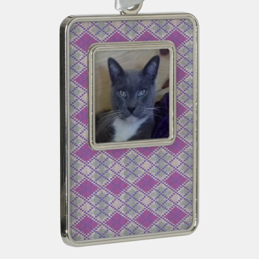 ペットラブフレームオーナメント/薄紫ニットアーガイル シルバープレートフレームオーナメント (右)