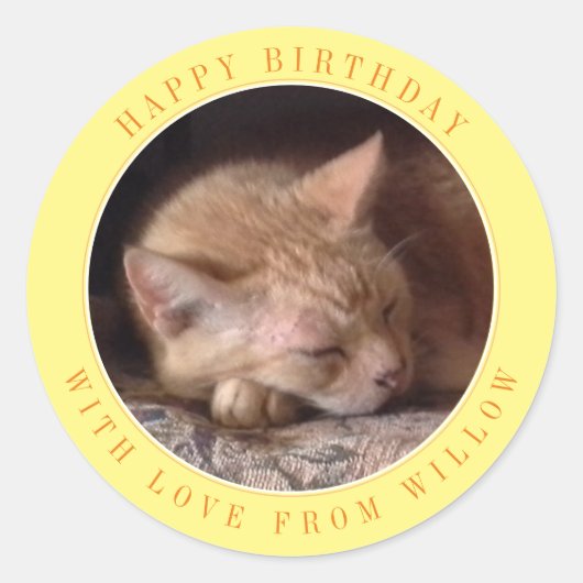 ペットラブ 大きな丸い誕生日シール / 黄色 ラウンドシール (正面)