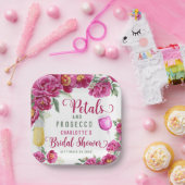 ペットルズ＆プロセッコ ホットピンク フラワーブライダルシャワー ペーパープレート (パーティー)