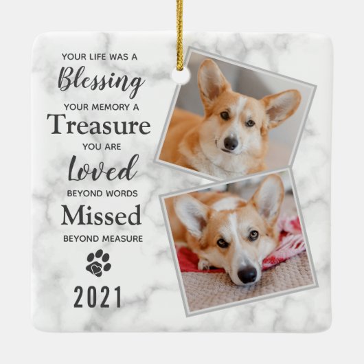 ペットロスパーソナライズされたドッグメモリアル2写真 セラミックオーナメント (裏面)