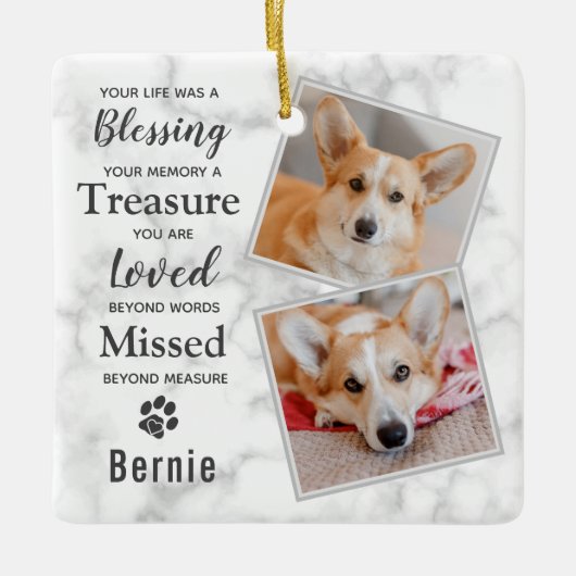 ペットロスパーソナライズされたドッグメモリアル2写真 セラミックオーナメント (正面)