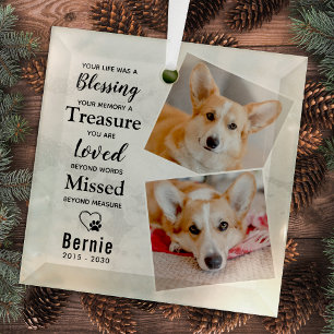 ペットロスパーソナライズされたドッグモダンメモリアル2写真 ガラスオーナメント