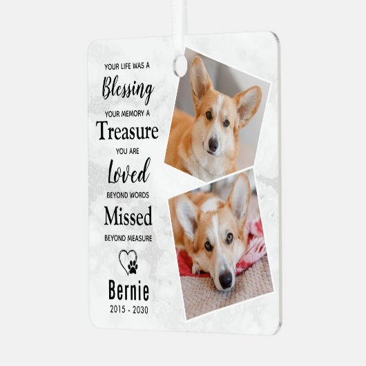 ペットロスパーソナライズされたドッグモダンメモリアル2写真 メタルオーナメント (正面左)