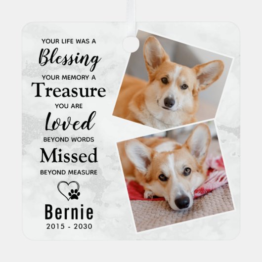 ペットロスパーソナライズされたドッグモダンメモリアル2写真 メタルオーナメント (正面)