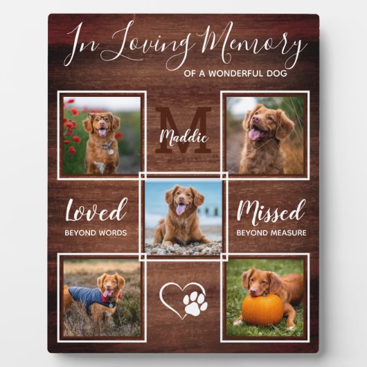 ペットロスパーソナライズされたドッグ記念5枚素朴写真 フォトプラーク (正面)