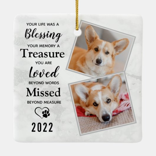 ペットロスパーソナライズされた悔やみや弔慰犬の記念写真 セラミックオーナメント (裏面)