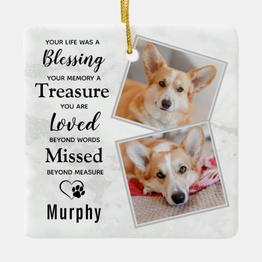 ペットロスパーソナライズされた悔やみや弔慰犬の記念写真 セラミックオーナメント (正面)