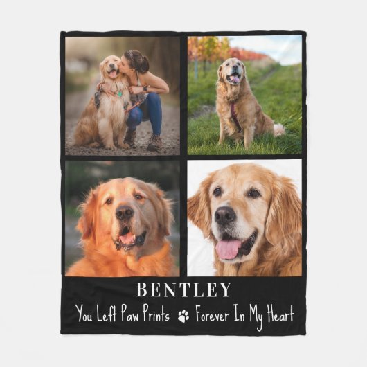 ペットロスプレゼント犬記念カスタム4フォトコラージュ フリースブランケット (正面)