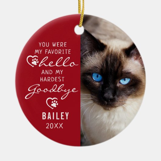 ペットロス悔やみや弔慰キャットメモリアルフォトキープサケラ セラミックオーナメント (正面)