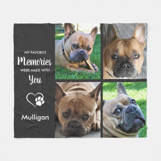 ペットロス犬の恋人悔やみや弔慰写真ペットメモリアル フリースブランケット (正面(横))