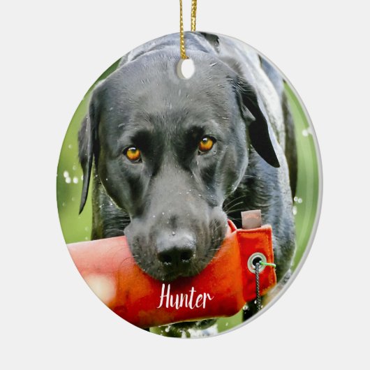 ペットロス犬写真赤バッファロープレイドペット記念 セラミックオーナメント (左)