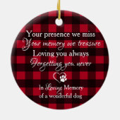 ペットロス犬写真赤バッファロープレイドペット記念 セラミックオーナメント (裏面)
