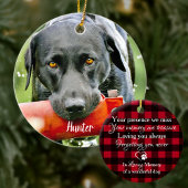 ペットロス犬写真赤バッファロープレイドペット記念 セラミックオーナメント