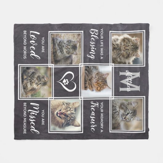 ペットロス猫メモリアルユニークギフト写真コラージュ フリースブランケット (正面(横))