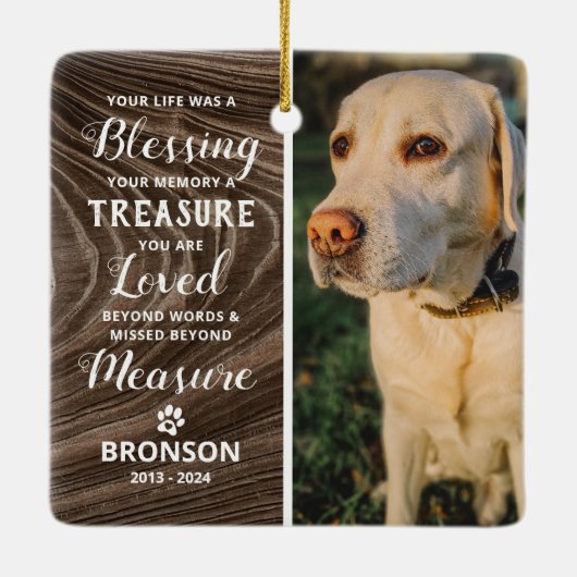 ペットロス素朴記念写真クリスマス セラミックオーナメント (裏面)