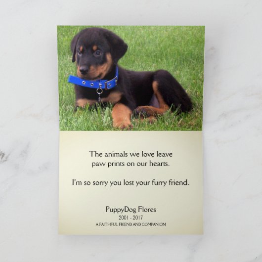 ペットロス記念カードのハートの手の跡 カード (内部)