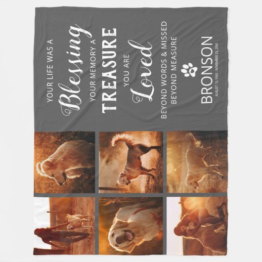 ペットロス – 犬の追悼写真コラージュ フリースブランケット (正面)
