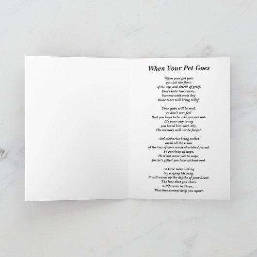 ペットロス(男性)、悔やみや弔慰折り畳みカード5" x 7" カード (内部)
