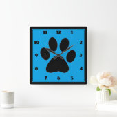 ペット中型の青いPawprintの時計の時間 スクエア壁時計 (ホーム)